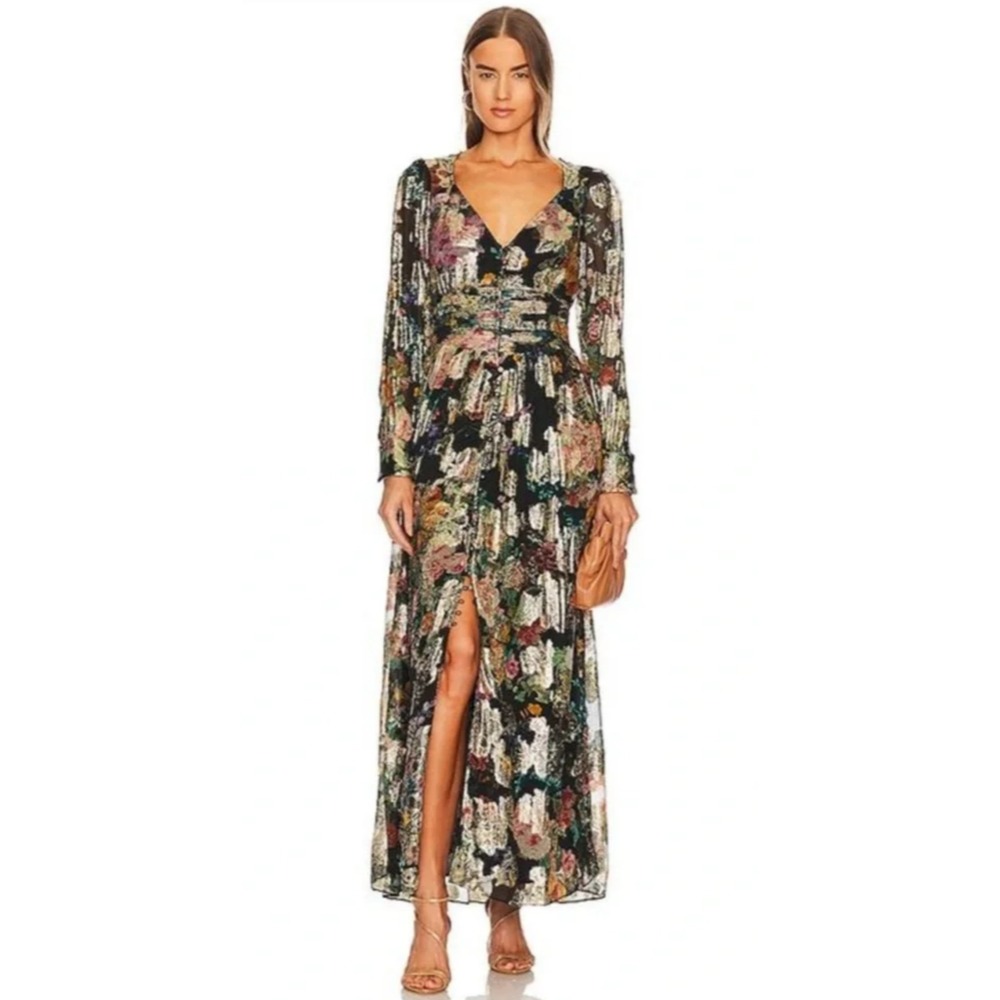 Hemant & Nandita Floral Long Sleeve Maxi Dress Small